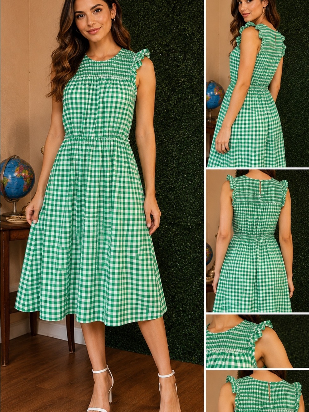 Draper James Mint Green Gingham Midi Dress ( doesnt have the belt) # 105